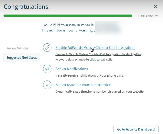 Congratulation Screen - Enable Adwords