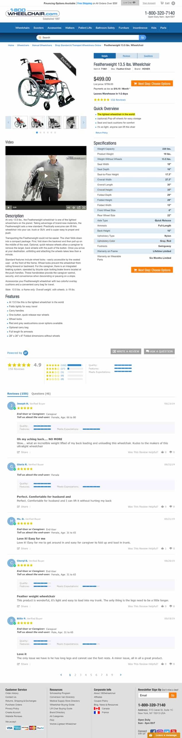 Wheelchair Product Page Screenshot 1800wheelchair.com