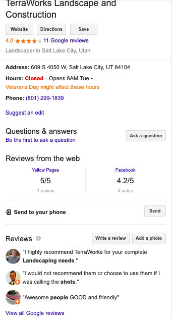 GMB Listing Address Details with Reviews