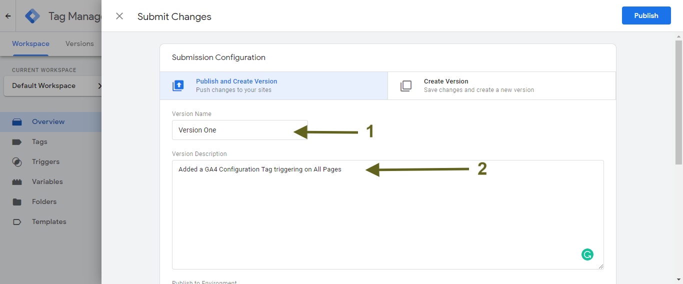 Tag Manager - Version Name - Detailed Description