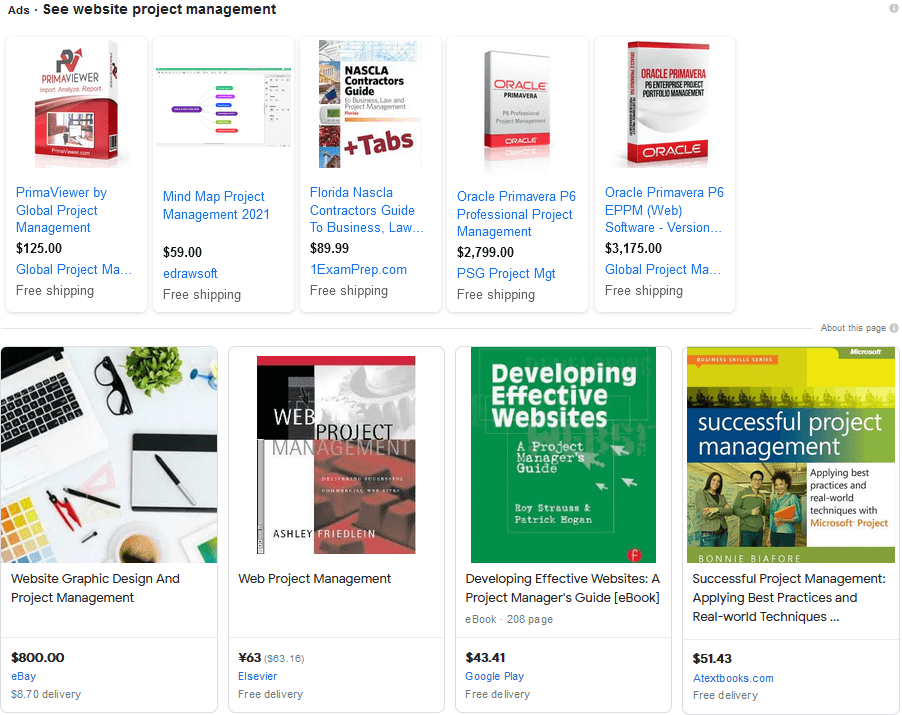 Website Project management - Google Shopping SERP