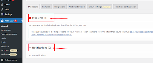 Dashboard of the Settings Page
