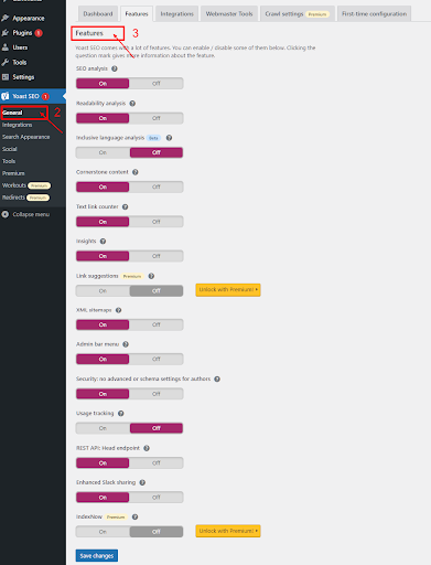 List of Features from General Settings