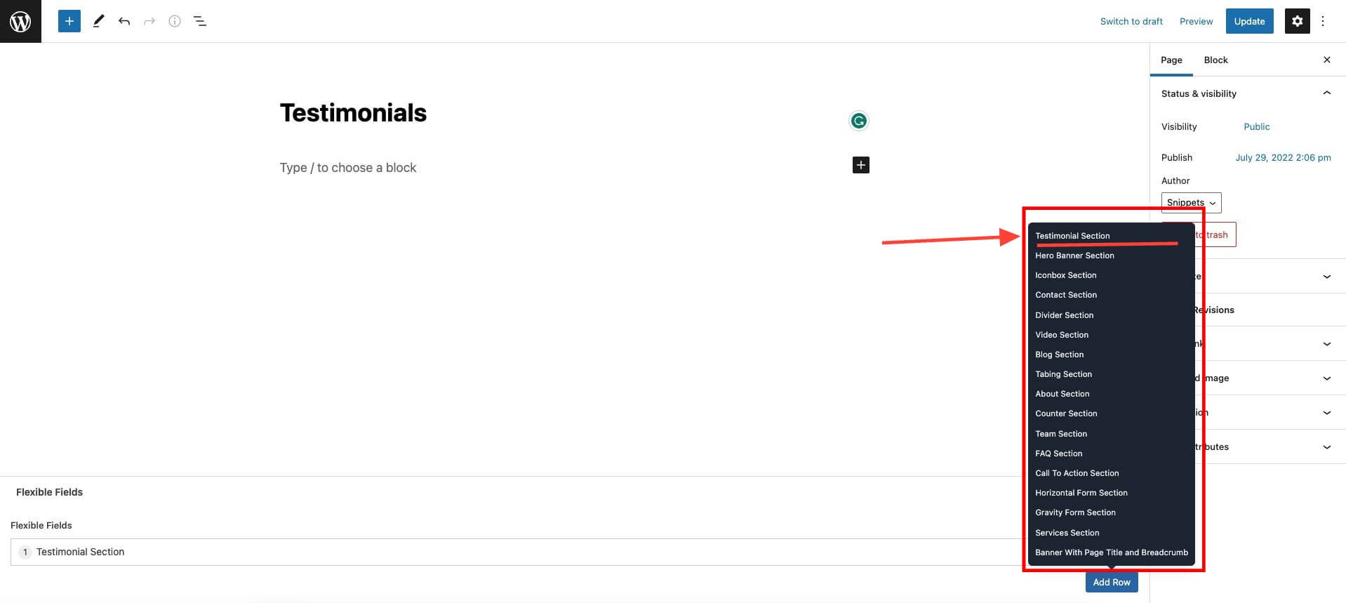 Content field will now be visible