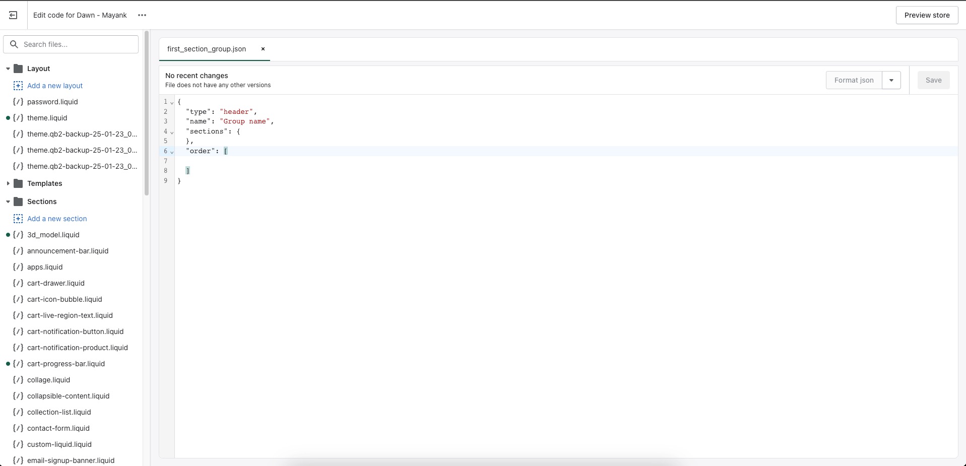 creating section groups in shopify themes