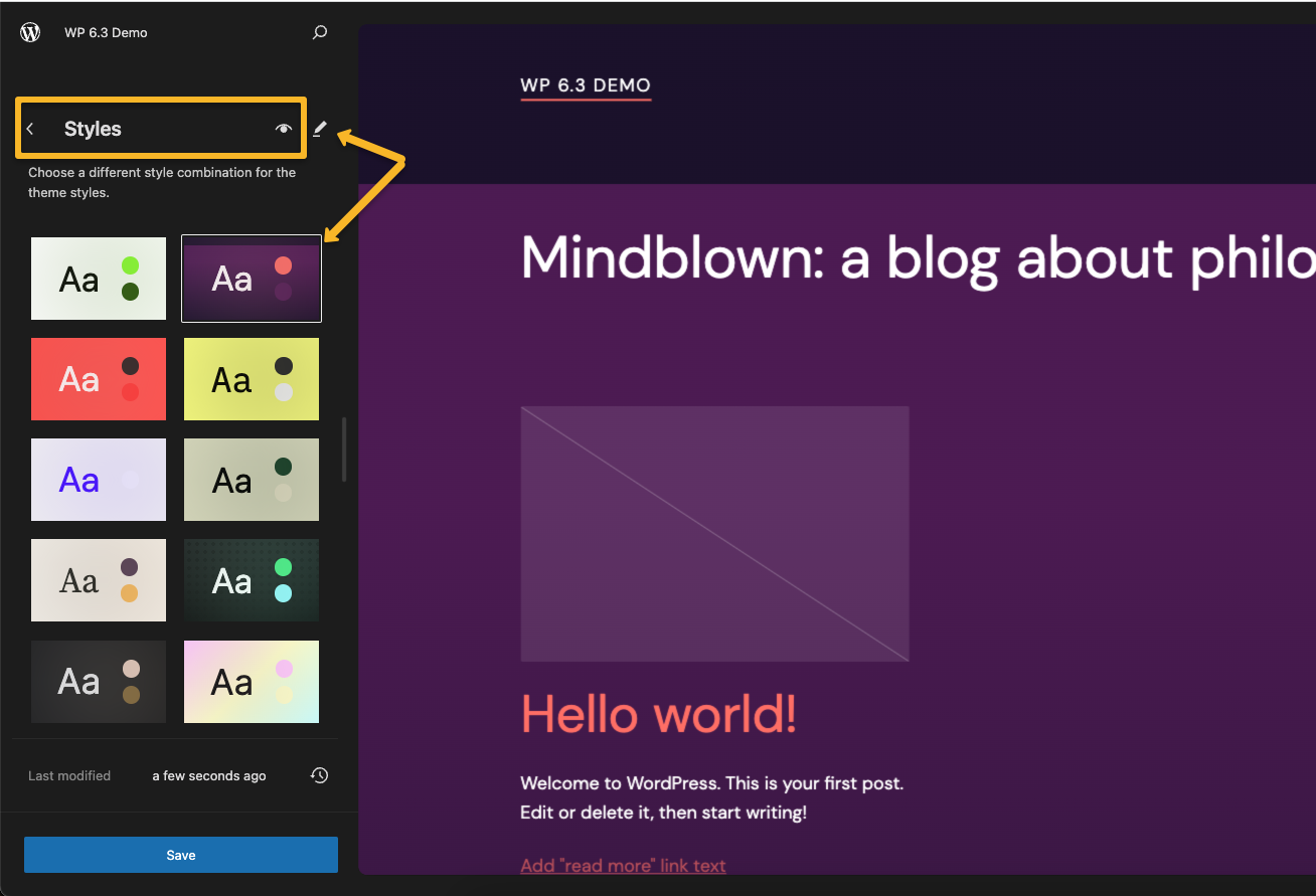 styles menu in wordpress