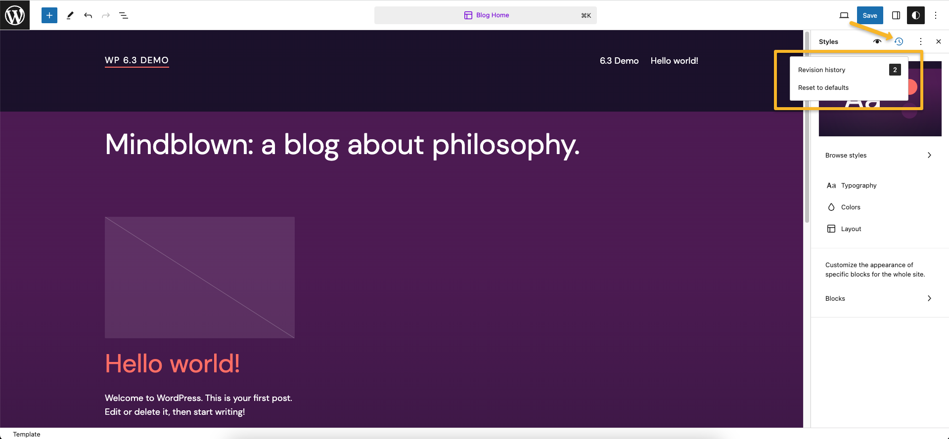 style revision history in wordpress 6.3