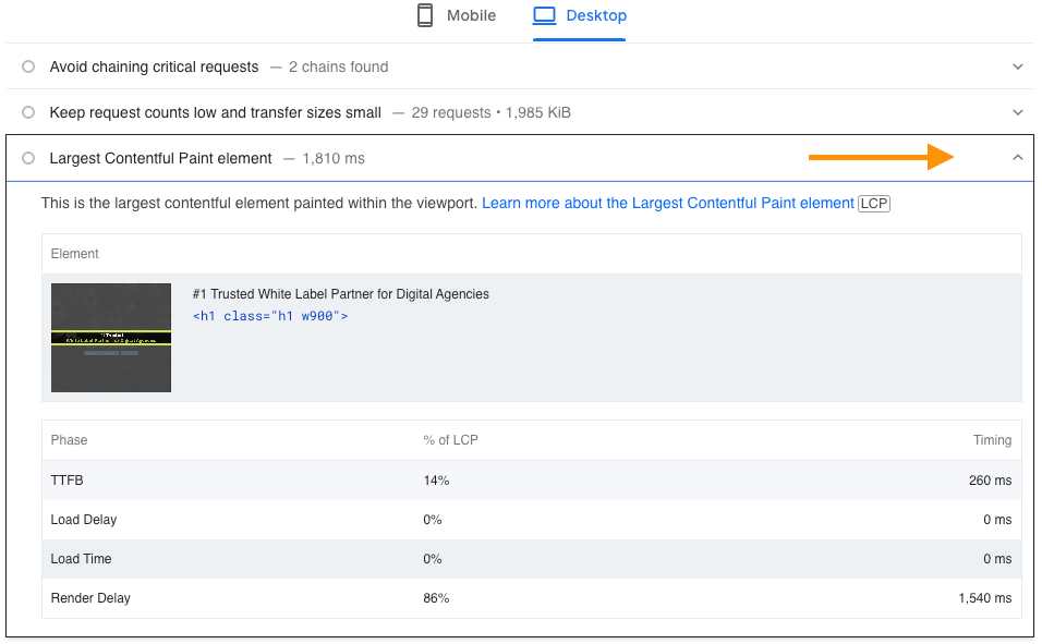 how to find the lcp element on a webpage