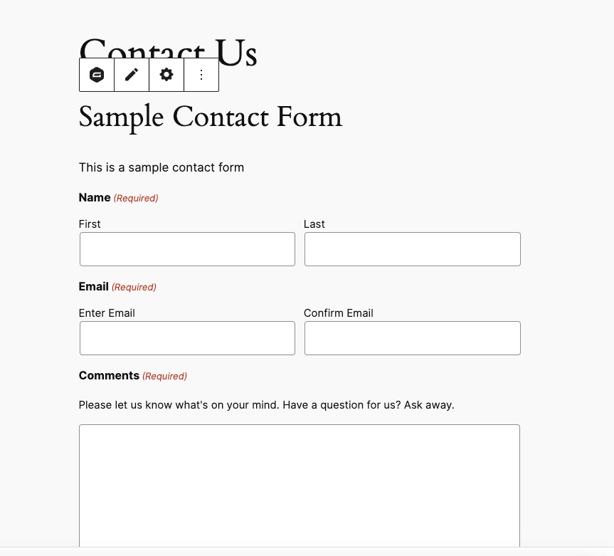 Gravity Form in Gutenberg Editor