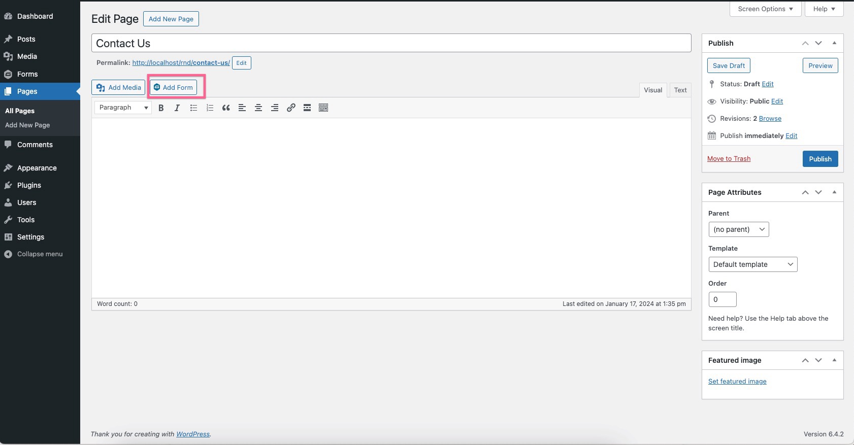 Gravity Form in Classic Editor