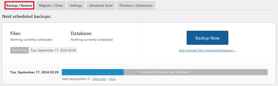 WP-Disaster-UpDraftPlus-BackupNow