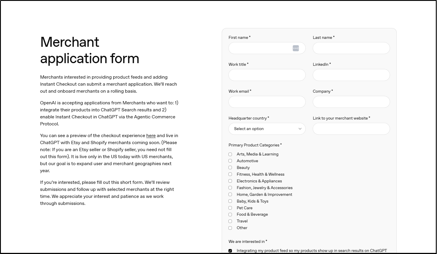 Google Merchant application Form